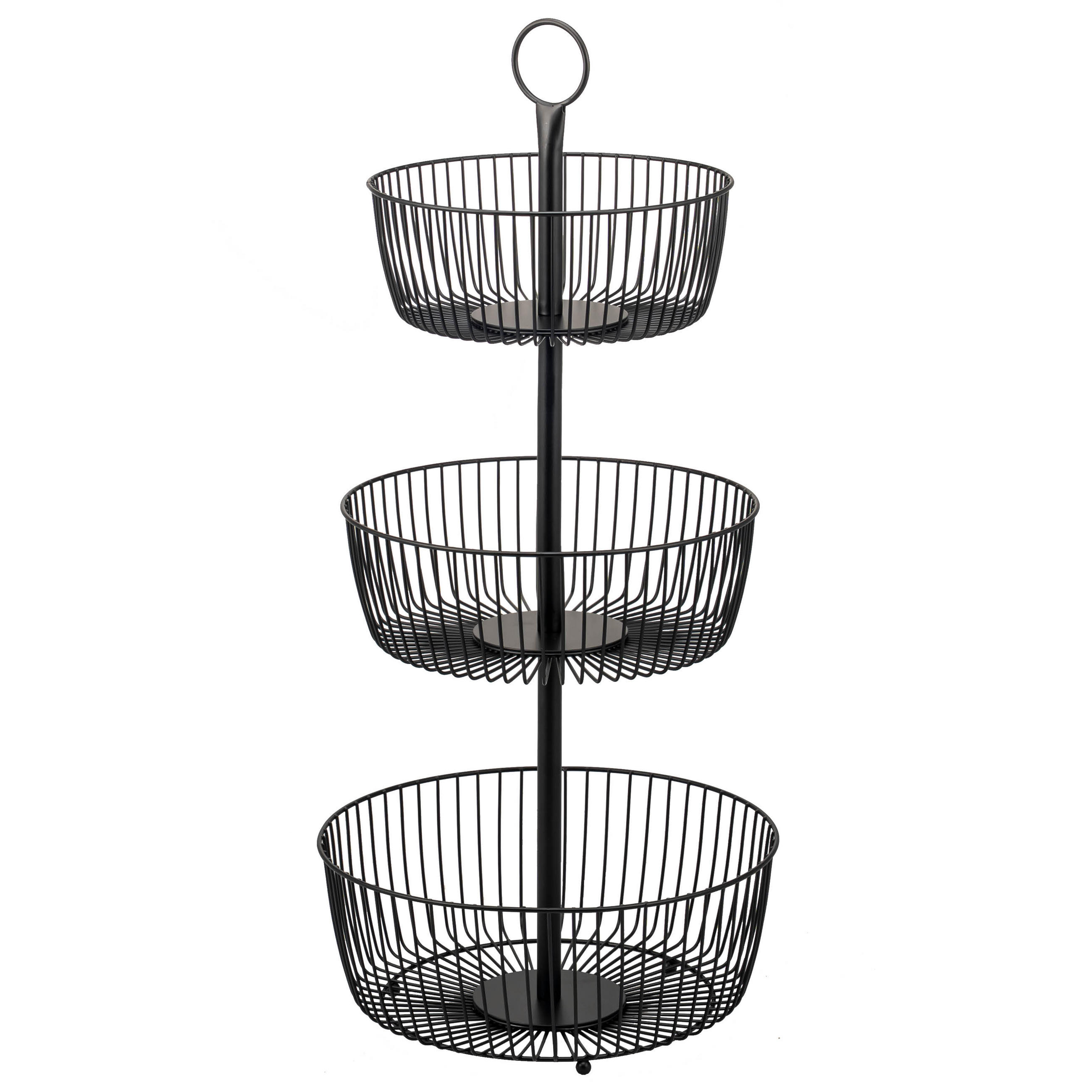 OBSTETAGERE, 3-stöckig, rund, Metall, Schwarz - Schwarz, Metall (63.5cm) - eluno