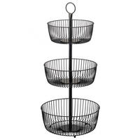 OBSTETAGERE, 3-stöckig, rund, Metall, Schwarz - Schwarz, Metall (63.5cm) - eluno