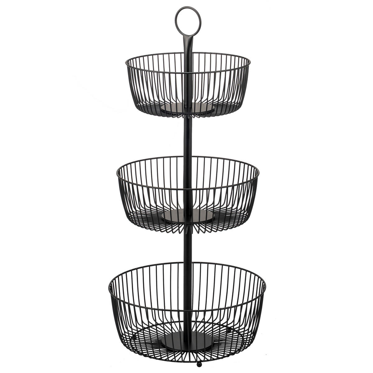 OBSTETAGERE, 3-stöckig, rund, Metall, Schwarz - Schwarz, Metall (63.5cm) - eluno