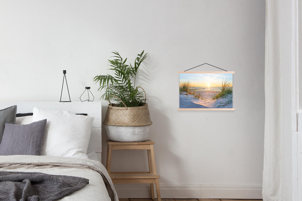 POSTER Strand - Sonne - Düne - Gras - Sand - Horizont 60x40 cm - Hellblau, Textil (60/40/0.15cm) - MuchoWow