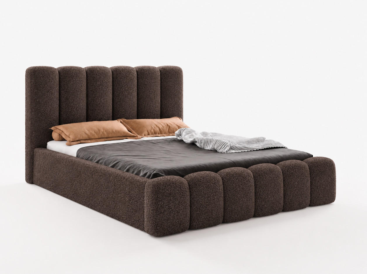 POLSTERBETT VELARO 180x200 cm mit Bettkasten, Stauraum und Metall-Lattenrost – Bouclé Stoff Braun - Schwarz/Braun, Textil/Metall (180/200cm) - Luxkor24