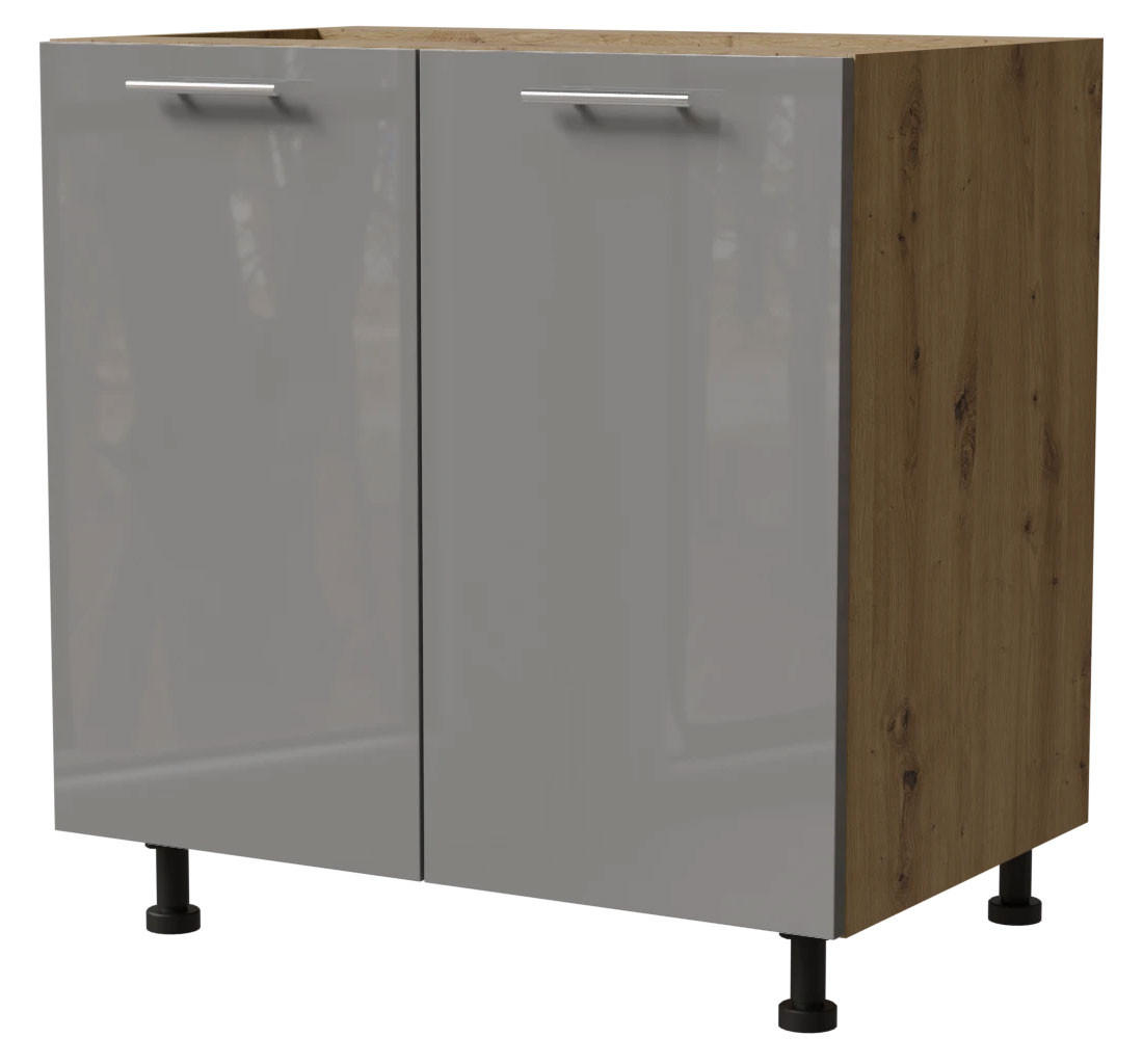 KÜCHENUNTERSCHRANK Essen D11/80 Grau Hochglanz / Eiche Artisan Matt 80 / 50 / 82cm - Eiche Artisan/Grau, Holz/Holzwerkstoff (80/82/50cm) - Feldmann-Wohnen
