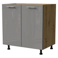 KÜCHENUNTERSCHRANK Essen D11/80 Grau Hochglanz / Eiche Artisan Matt 80 / 50 / 82cm - Eiche Artisan/Grau, Holz/Holzwerkstoff (80/82/50cm) - Feldmann-Wohnen