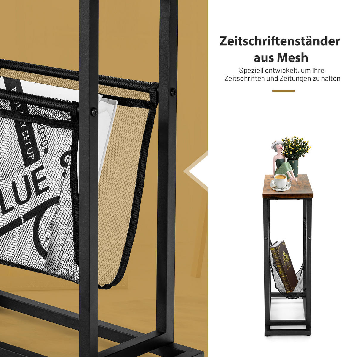 BEISTELLTISCH 55cm Schwarz - Schwarz, Metall (48/18/55cm) - COSTWAY