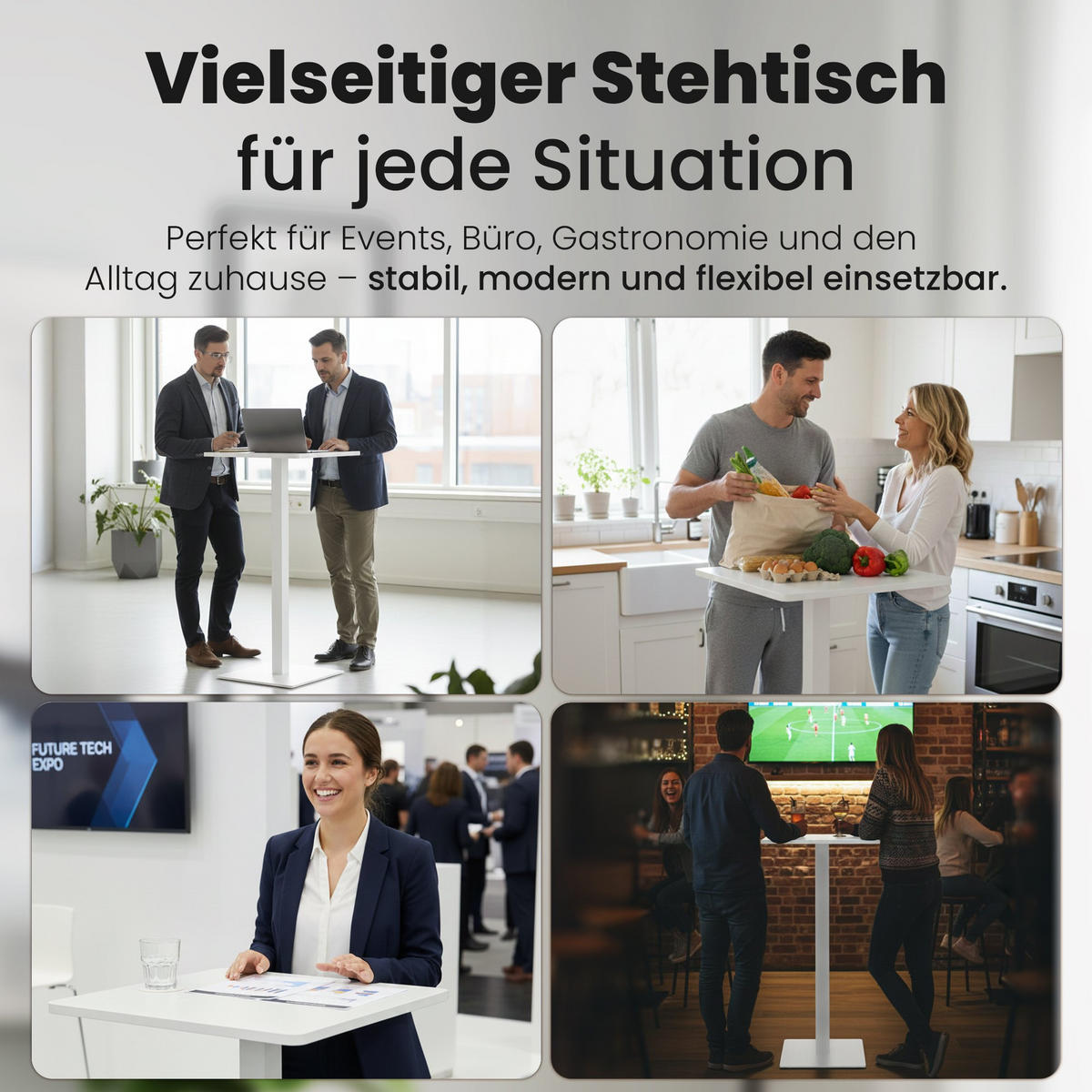 STEHTISCH eckig 60/60/110 cm Holz Weiß/Weiß - Weiß, Holz/Metall (60/60/110cm) - CLP