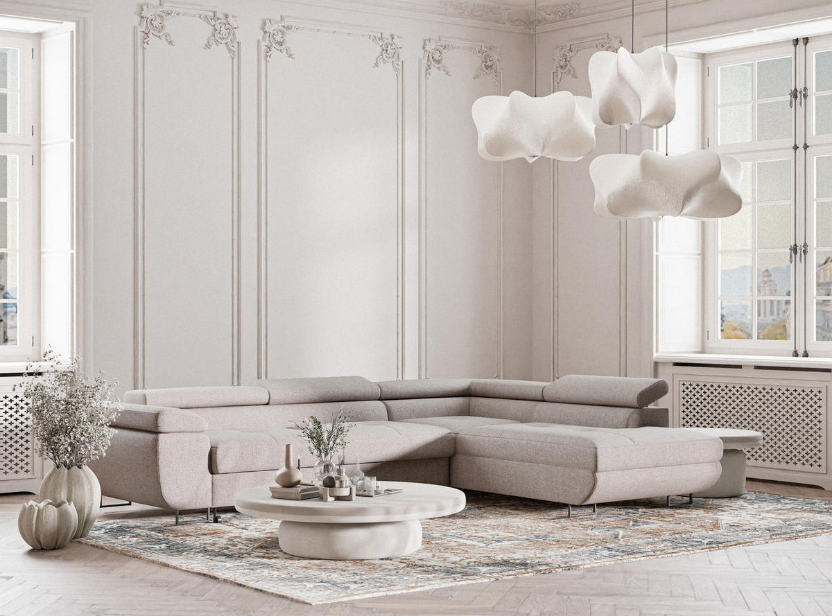 ECKSOFA MIT SCHLAFFUNKTION Concord Beige Webstoff - Schwarz/Grau, Holz/Holzwerkstoff (277/203cm) - Maison de Reve
