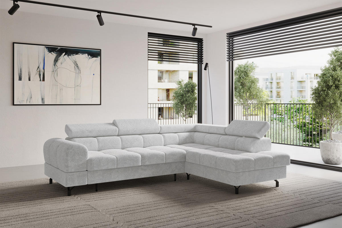 ECKSOFA mit Schlaffunktion Ottomane Rechts LUMA-L 272x203x70 Grau Velours - Schwarz/Grau, Holzwerkstoff/Kunststoff (203/272cm) - ALTDECOR
