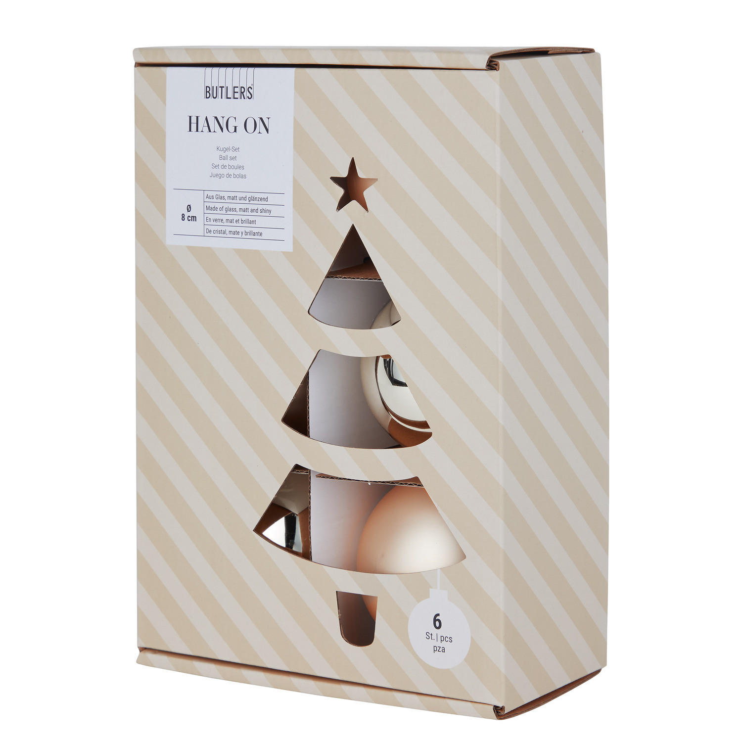 CHRISTBAUMKUGEL (6er-Set) Hang On Kugel Ø8cm - Champagner, Glas (8/8/8cm) - Butlers