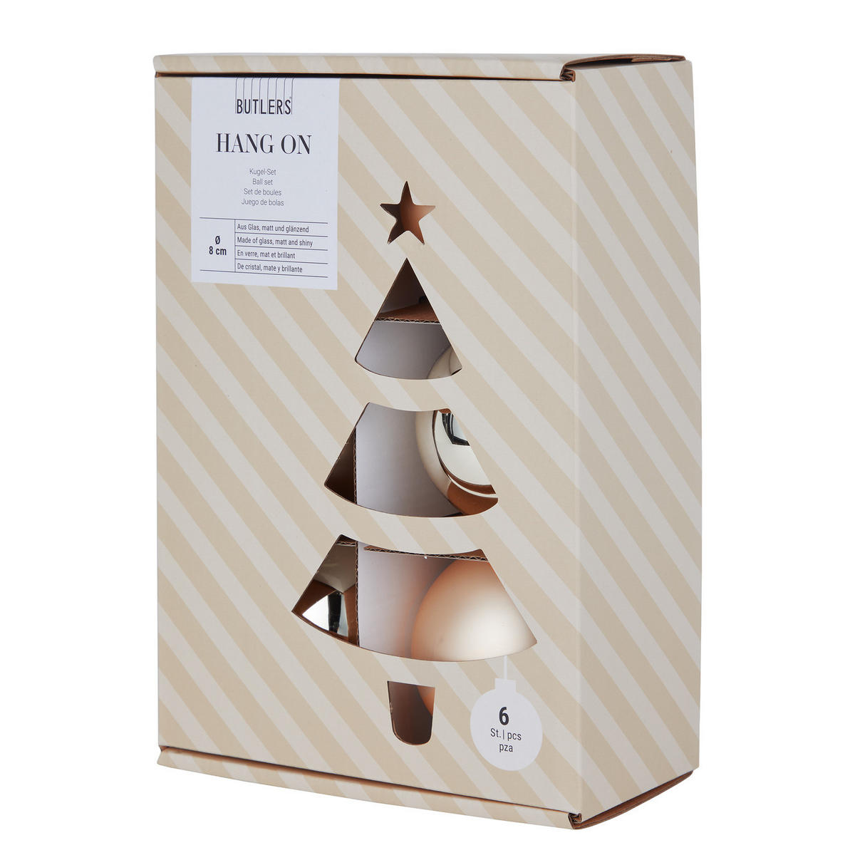 CHRISTBAUMKUGEL (6er-Set) Hang On Kugel Ø8cm - Champagner, Glas (8/8/8cm) - Butlers