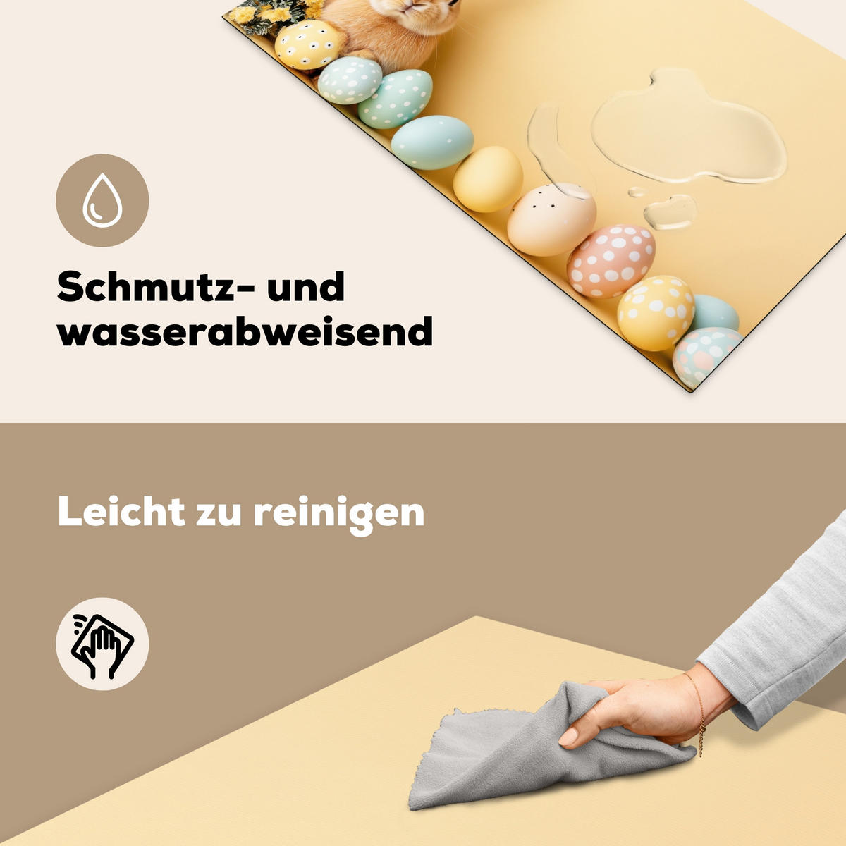 HERDABDECKPLATTE Eier - Kaninchen - Pastellfarbtöne Induktionsschutz 91.2x52 cm - Hellgelb, Kunststoff (91.2/52/0.2cm) - MuchoWow