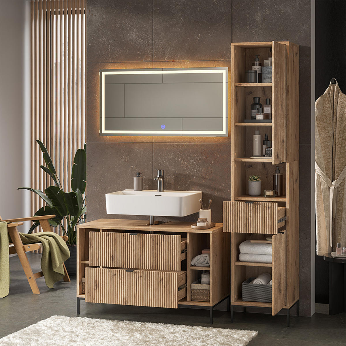 BADMÖBEL-SET Eliza Viking Oak 3 Teile - Eichefarben, Holzwerkstoff (100/63/45.1cm) - Vicco