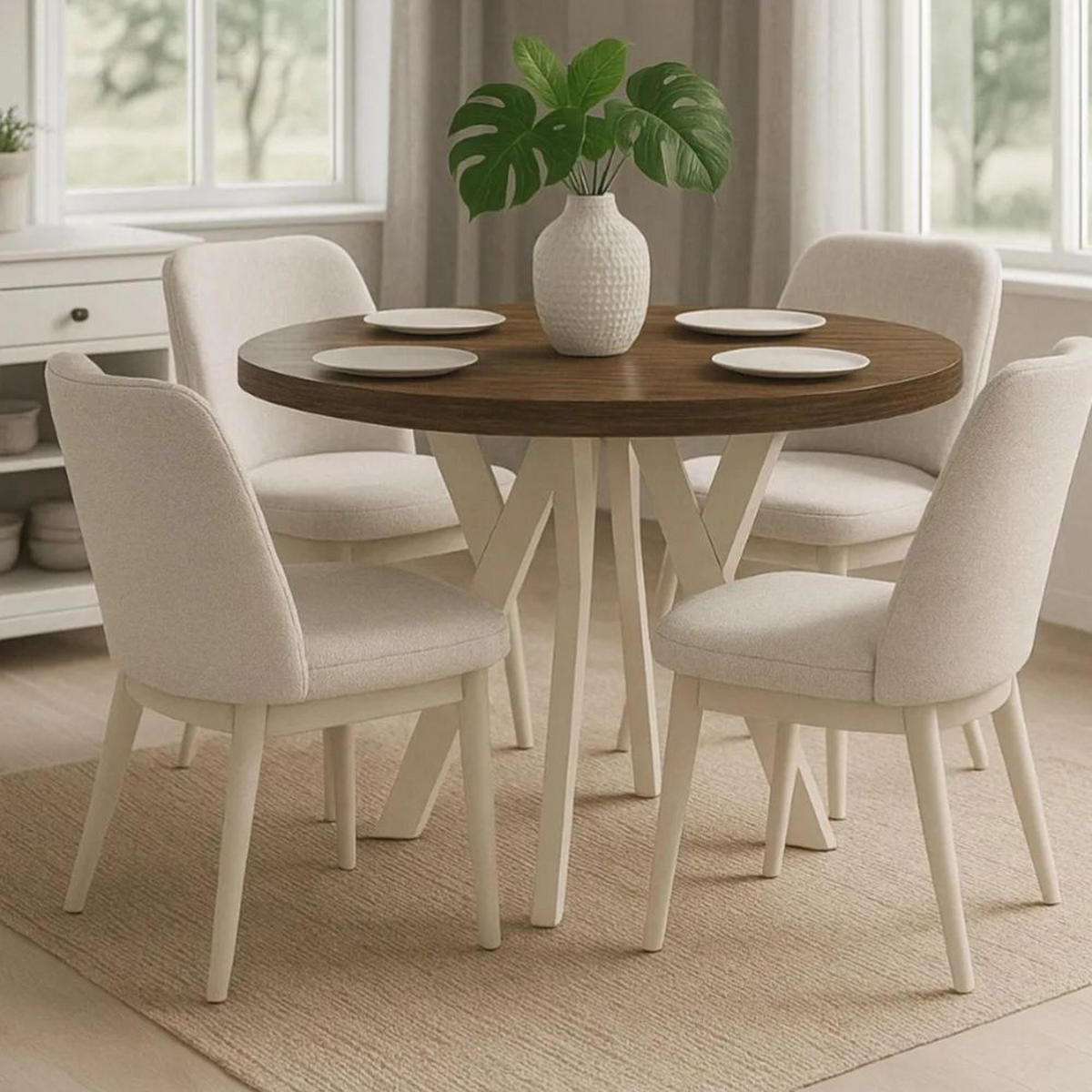 ESSTISCH Runder Ausziehbarer PERO 90/140, Franklin Nuss / Kaschmir - Kaschmir/Dunkelbraun, Holz (140/90/77cm) - Dekori_Interiors
