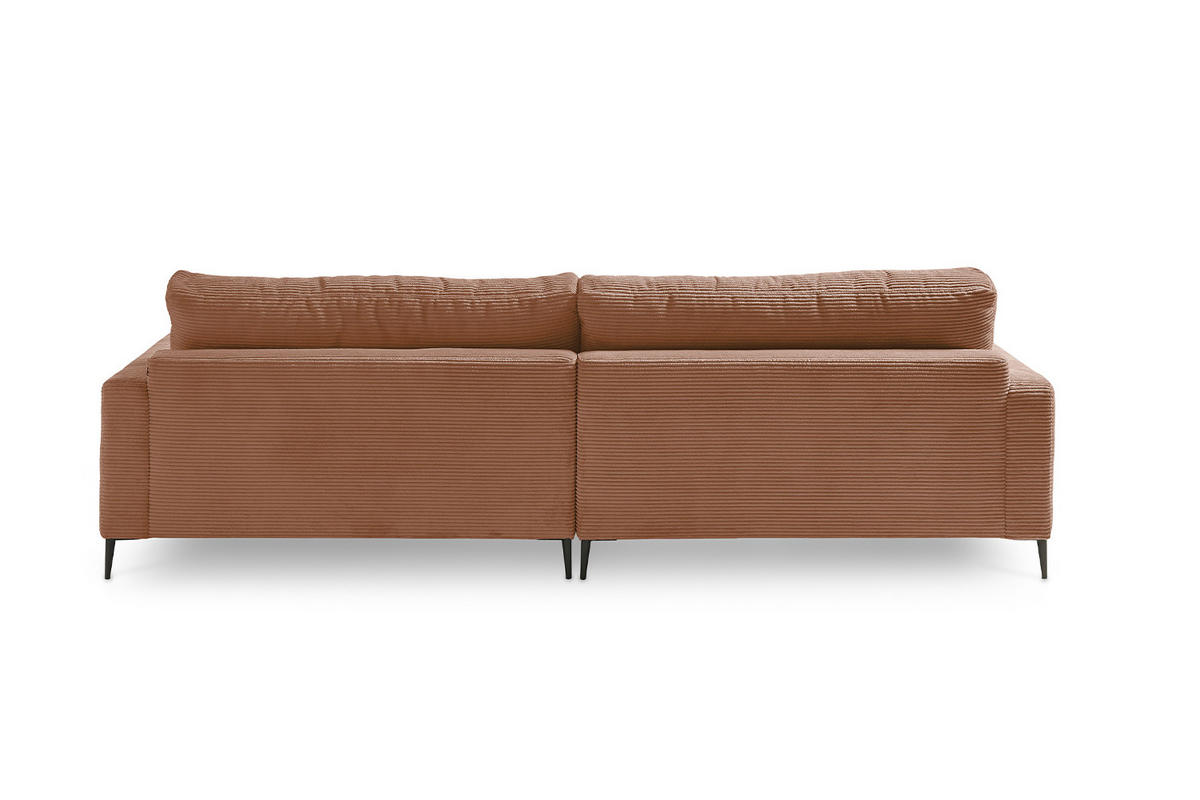 ECKSOFA CARA Braun Cord - Dunkelbraun/Schwarz, Textil/Metall (272/190cm) - KAWOLA
