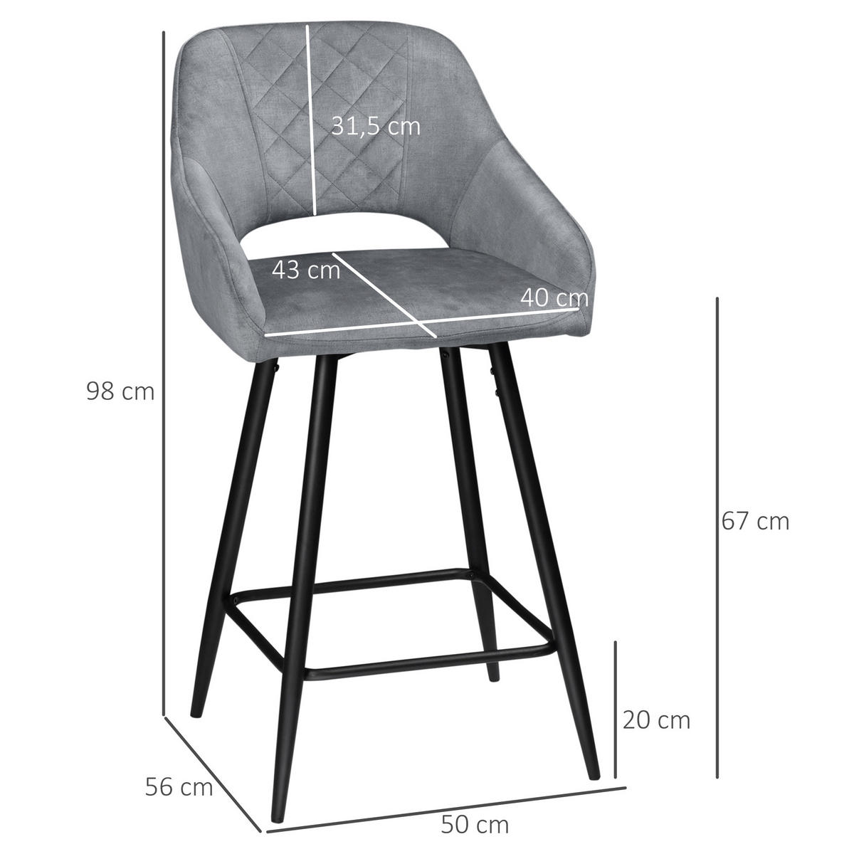 BARHOCKER 2er-Set Grau 50.0/56.0/98.0 cm - Grau, Textil (56/98/50cm)