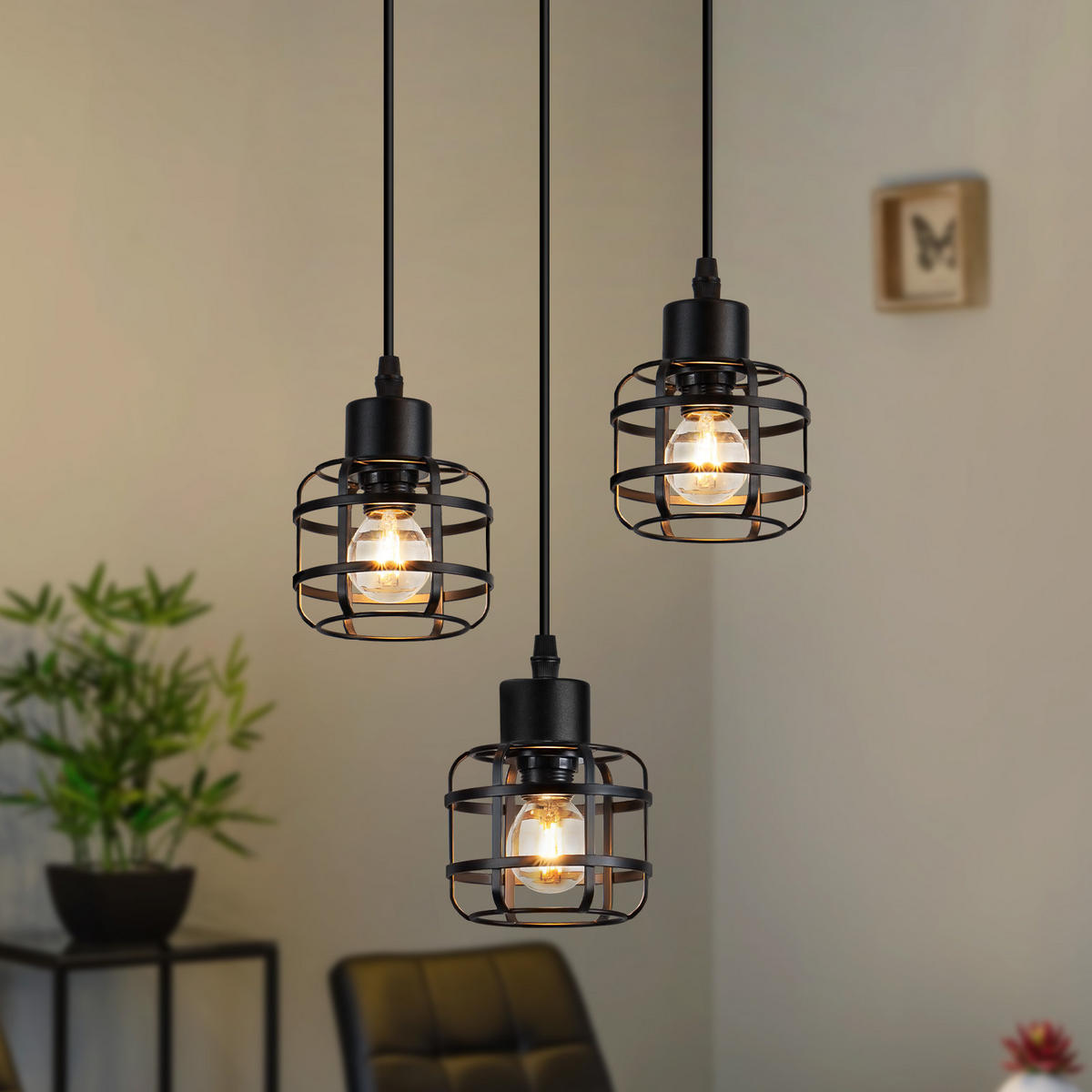 PENDELLEUCHTE Kingsley 24/24/140 cm - Schwarz, Metall (24/24/140cm) - ZMH