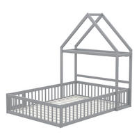 KINDERBETT 140/200 cm mit Dach, Stauraum, Tür und Lattenrost, Grau - Grau, Holzwerkstoff (140/200cm) - Redom