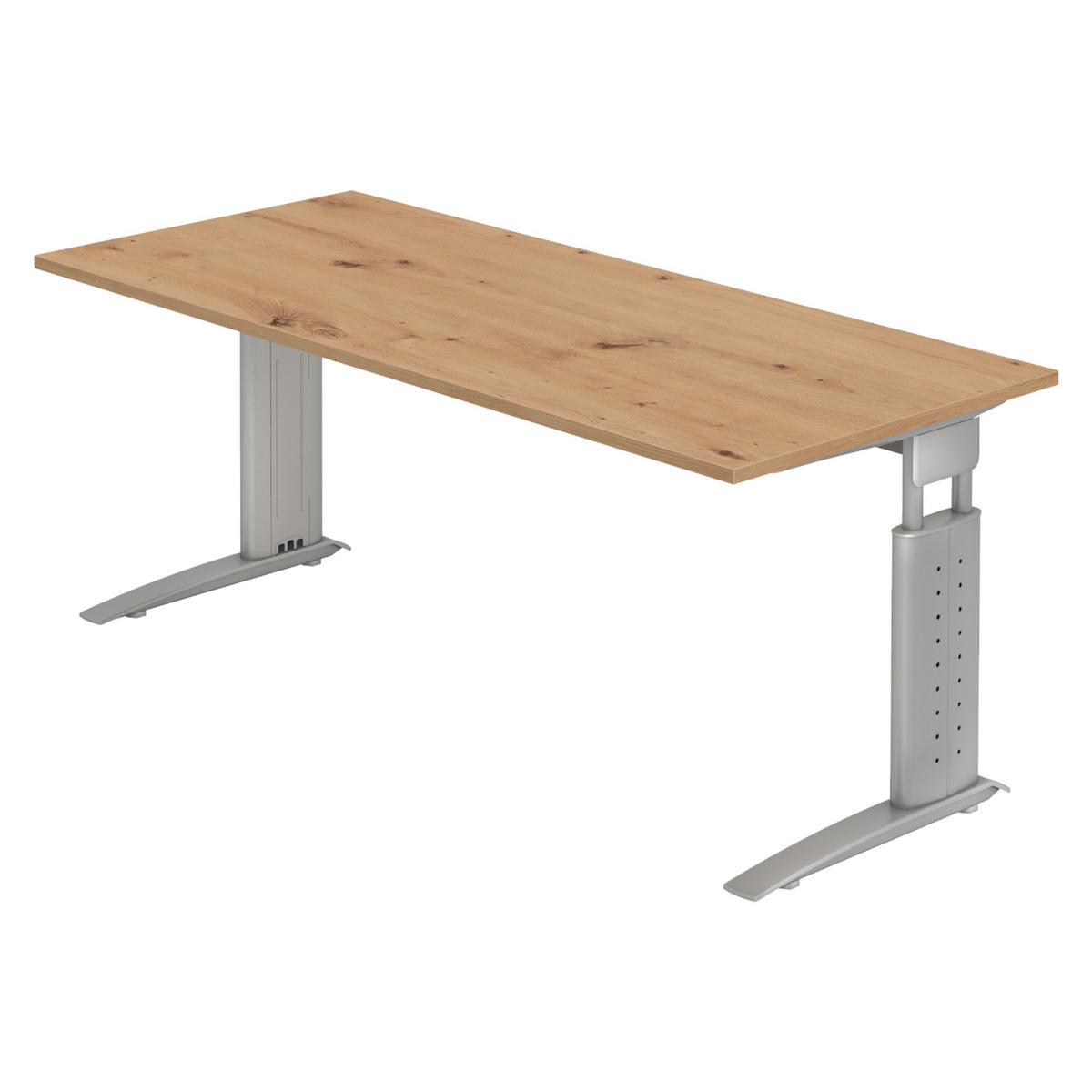 SCHREIBTISCH Serie-U 80/180/74 cm in Wildeiche/Silberfarbengrau - Wildeiche/Silberfarben, Holzwerkstoff (80/180/74cm) - bümö
