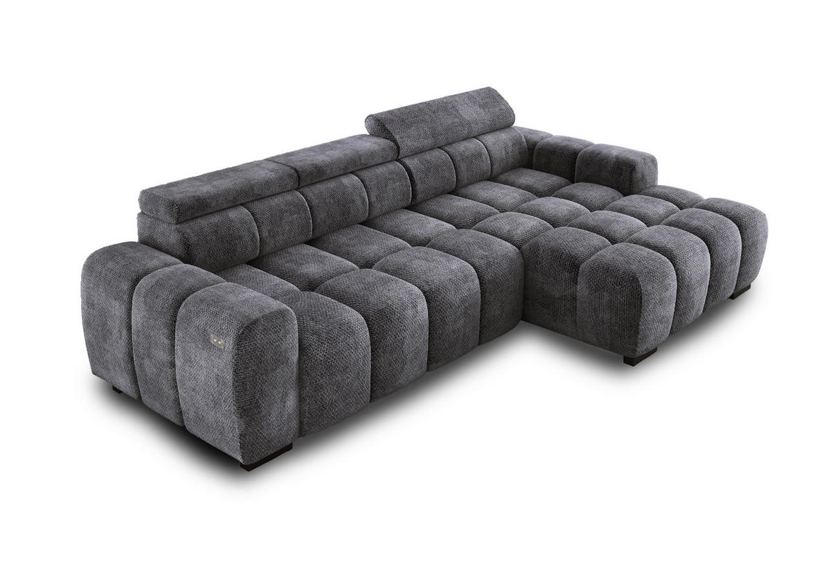 ECKSOFA OMBO 285x168x77/97 cm, Rechts, Schlaffunktion, elektr. Sitz, Kopfstützen, hydrophober EDEN-Stoff – Graphit - Anthrazit, Holz/Textil (285/168cm) - DomoHome