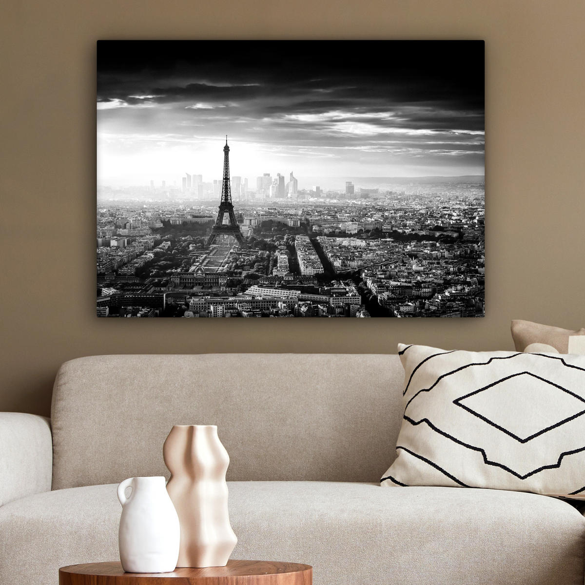 LEINWANDBILD Paris - Skyline - Eiffelturm - Stadt - Wolken Wandbilder 80x60 cm - Dunkelgrau, Textil (80/60cm) - MuchoWow