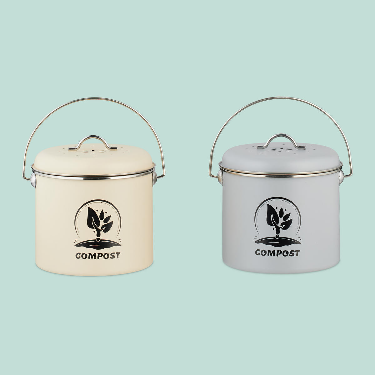 KÜCHEN-KOMPOSTEIMER - Grau, Naturmaterialien/Textil (22/20/19cm) - Relaxdays