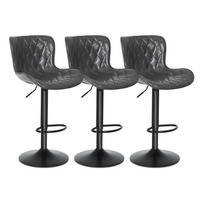 BARHOCKER 3er-Set dunkelgrau Leder mit Lehne und Fußstütze - Anthrazit, Leder (41/104/52cm)