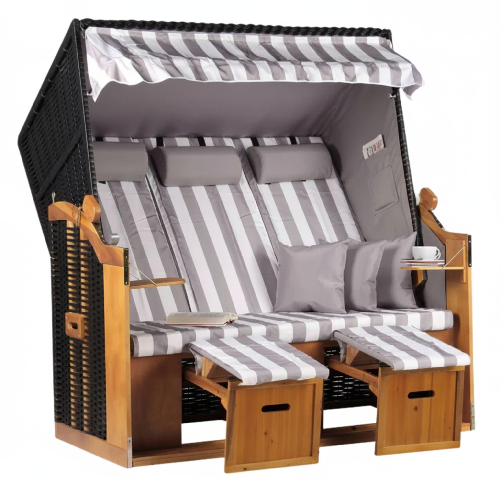 STRANDKORB XXL Ostsee 3Sitzer PE Schwarz - Schwarz/Braun, Metall (160/160/80cm) - Mr. Deko