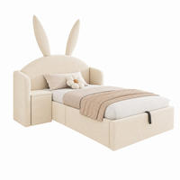 JUGENDBETT mit Bettkasten 90x200 cm Samt Beige mit Nachttisch - Beige, Metall (90/200cm) - Meubliv