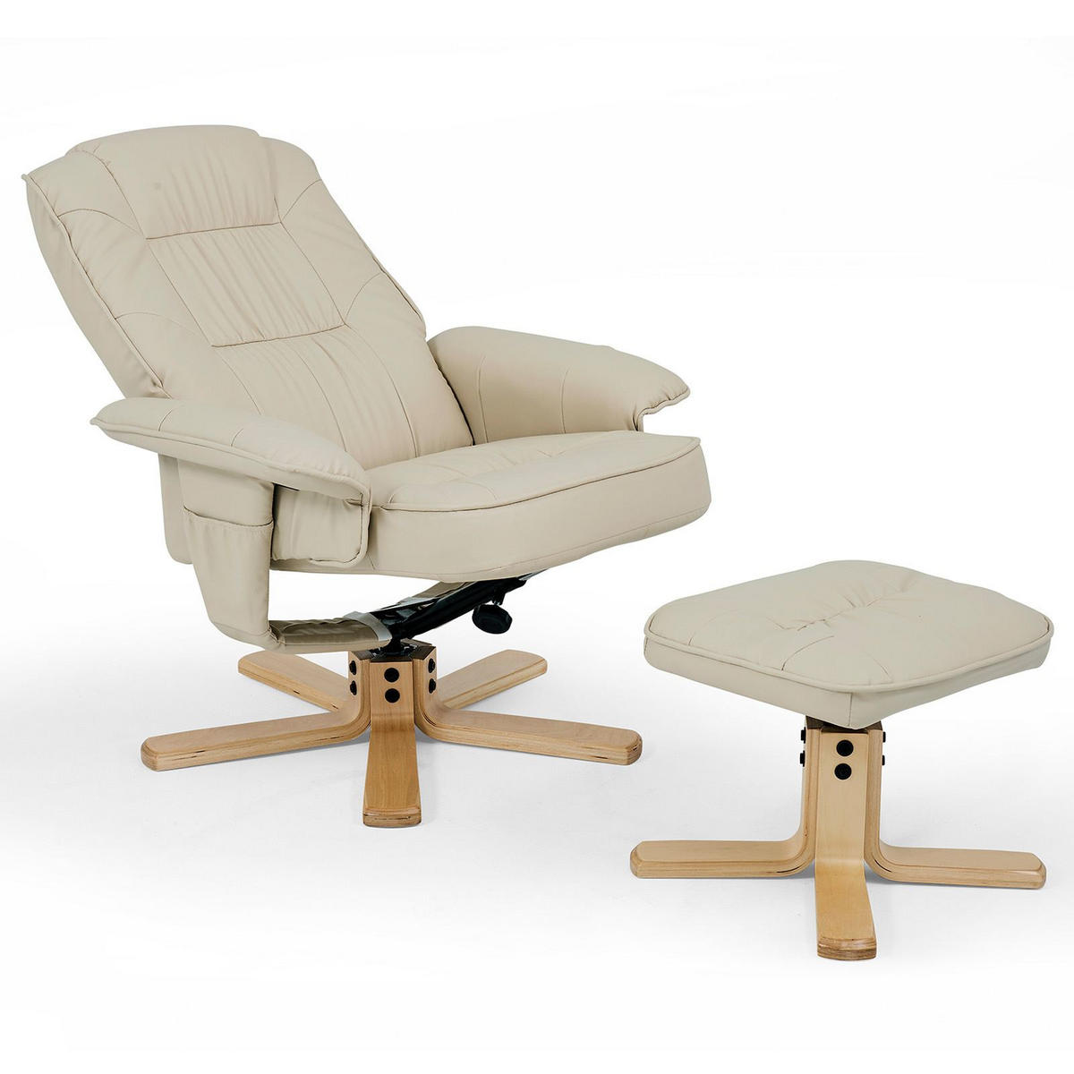 RELAXSESSEL KUNSTLEDER, SET MIT HOCKER CHARLY - Beige, Textil (76/87/61cm) - IDIMEX