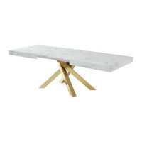 ESSTISCH ausziehbar - 6 bis 10 Personen - MDF & Metall - Marmor-Optik Weiß & Goldfarben - CATONAV - Weiß, Holz (240/90/75cm) - Vente-Unique