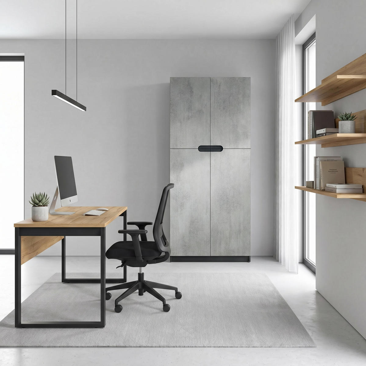 UREDSKI ormar Logan V1 Crna mat/Beton oksid optika (82 x 184 x 37 cm) - svijetlo siva, drvni materijal (82/184/37cm) - Vladon