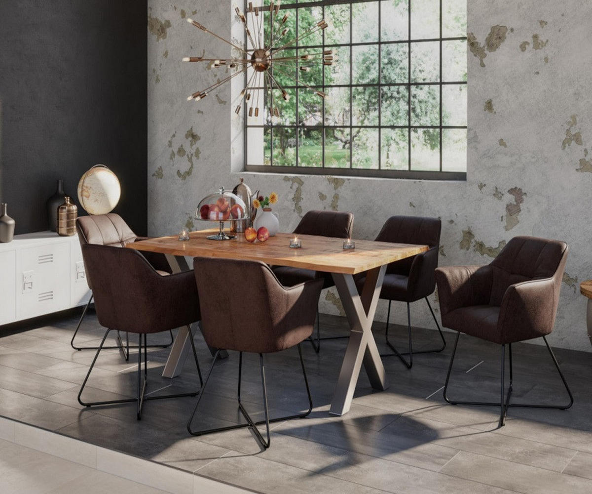 TISCHGRUPPE DORA - Beige/Silberfarben, Holz/Metall (160/77/85cm) - SAM