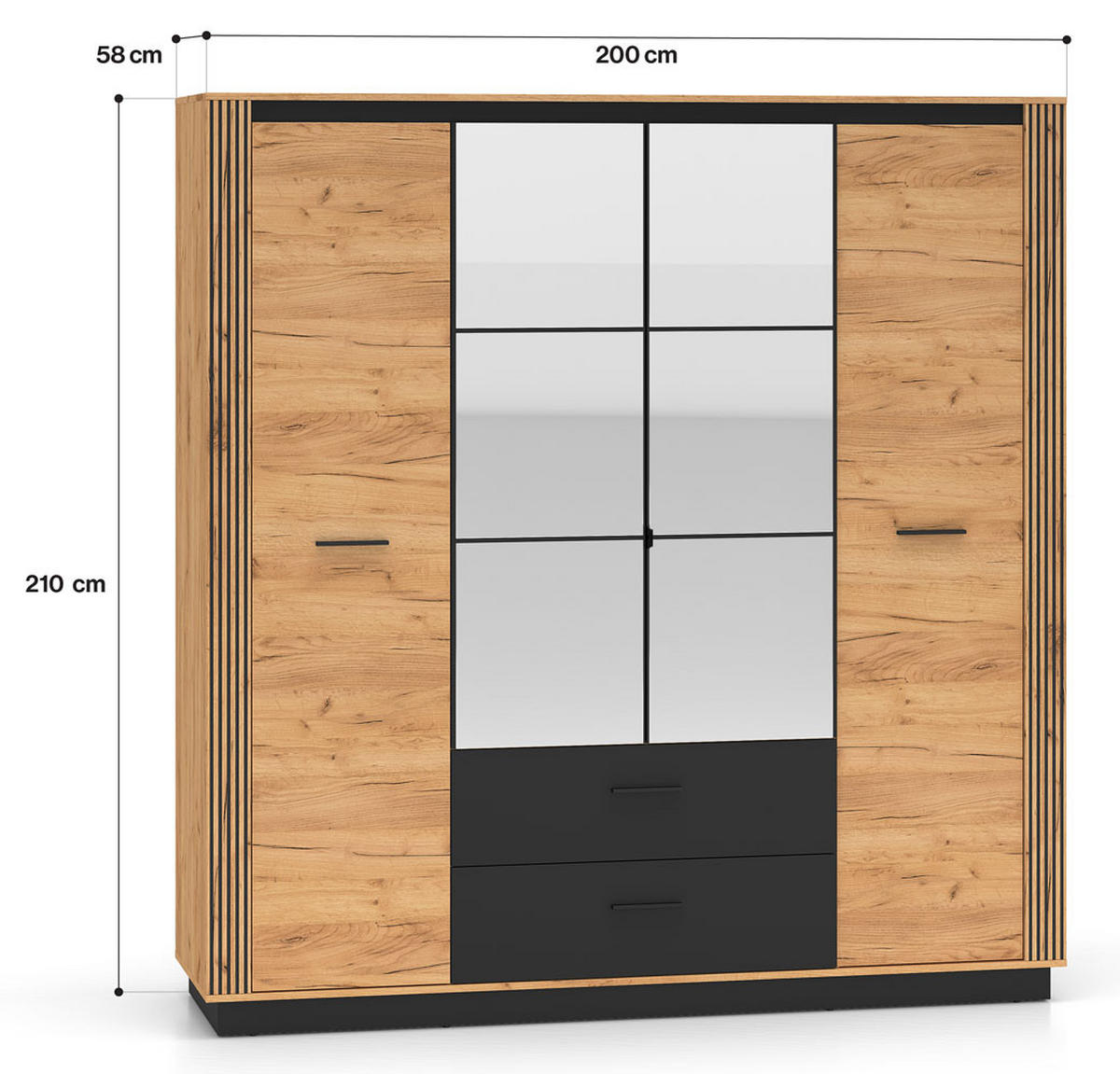 KLEIDERSCHRANK Urso Gold Craft Eiche / Schwarz 200 / 58 / 210 cm - Schwarz/Braun, Holz/Holzwerkstoff (200/210/58cm) - Feldmann-Wohnen