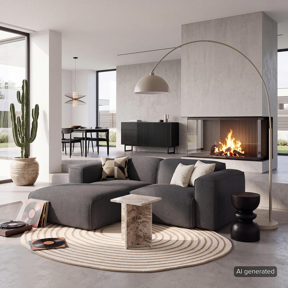 ECKSOFA mit XL-Longchair - Anthrazit/Schwarz, Kunststoff/Textil (260/171cm) - home24