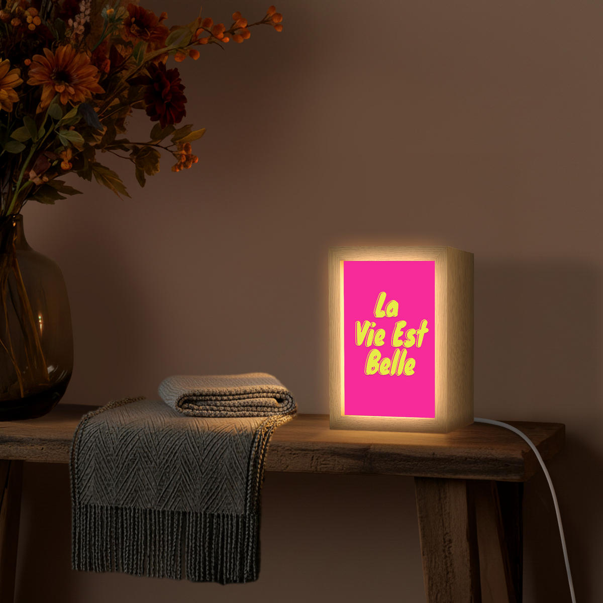 NÁSTĚNNÁ LAMPA Citace - Retro - Pink 15x20 cm - růžová, kompozitní dřevo (15/20/8cm) - OnlyWow