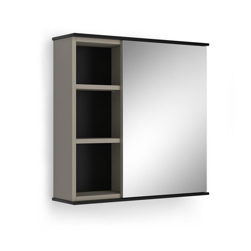 BADSPIEGELSCHRANK Joli Greige 60 x 60 cm mit Spiegel - Greige/Schwarz, Holzwerkstoff (60/60/17.4cm) - Vicco