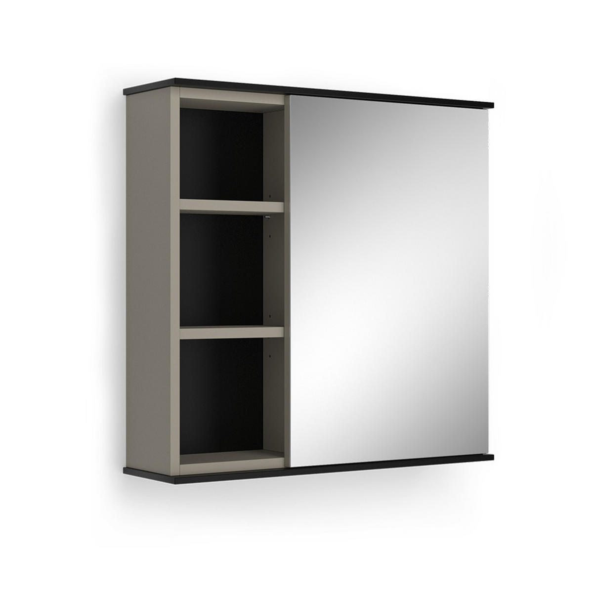 BADSPIEGELSCHRANK Joli Greige 60 x 60 cm mit Spiegel - Greige/Schwarz, Holzwerkstoff (60/60/17.4cm) - Vicco