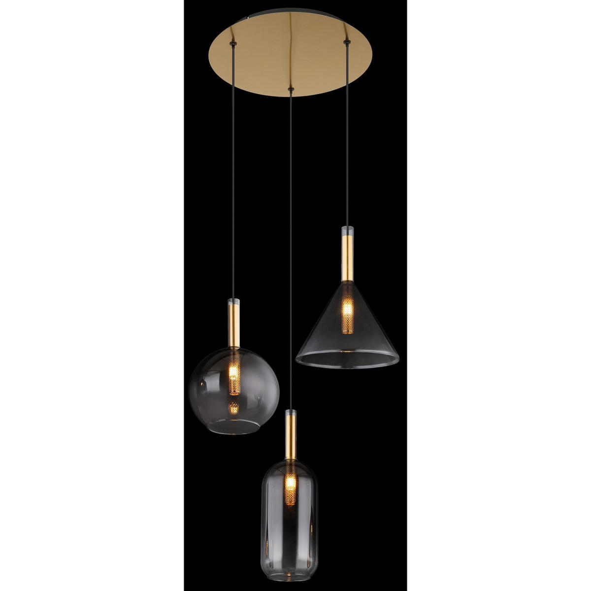 PENDELLEUCHTE ELISABETH, Messing, 3-flammig - Messingfarben, Glas (43/43/150cm) - Globo Lighting