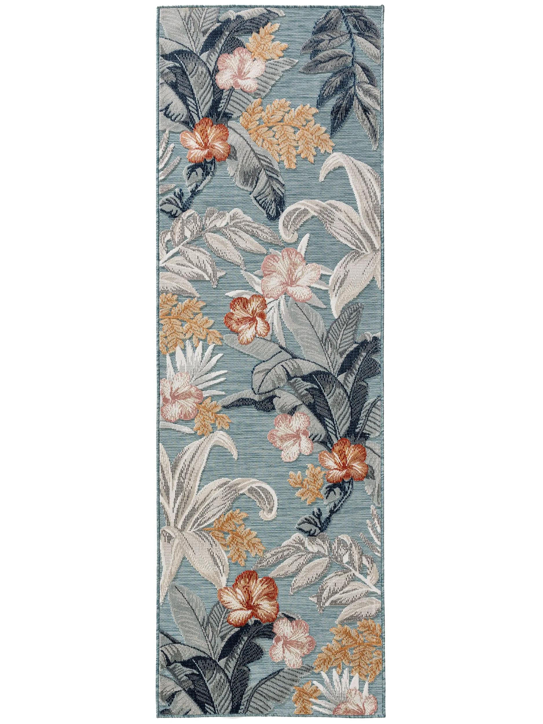 OUTDOORLÄUFER Flora Multicolor 80x250 cm - Blau/Creme, Kunststoff (80/250cm) - benuta