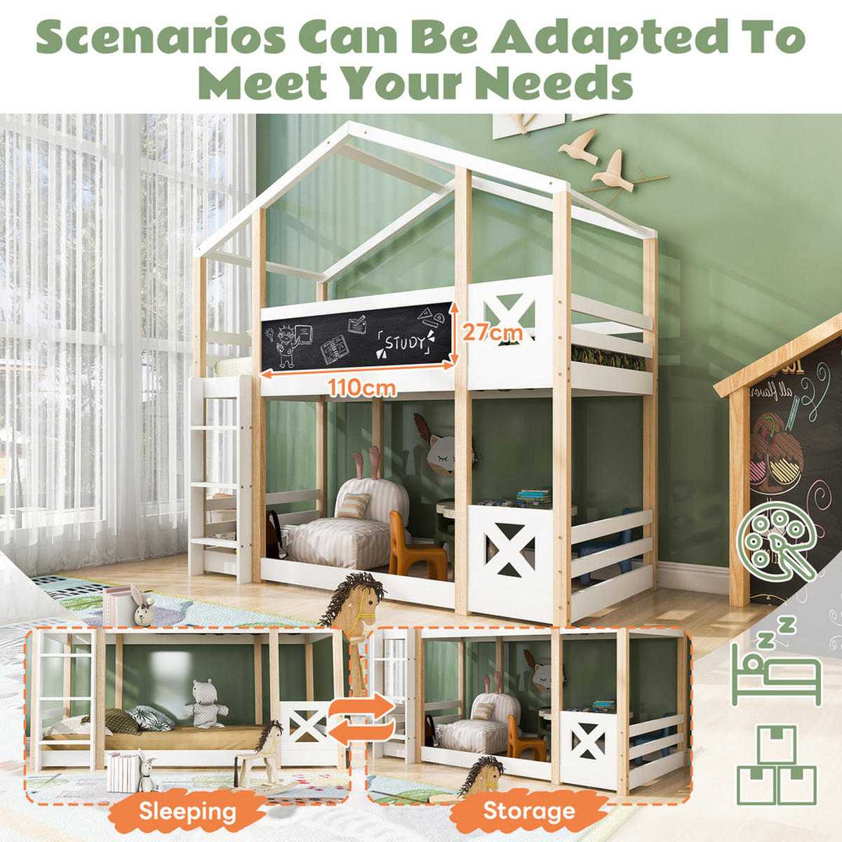 HOCHBETT BAUMHAUS 90x200cm mit Leiter Natur & Weiß - Weiß, Holz (90/200cm) - FLIEKS