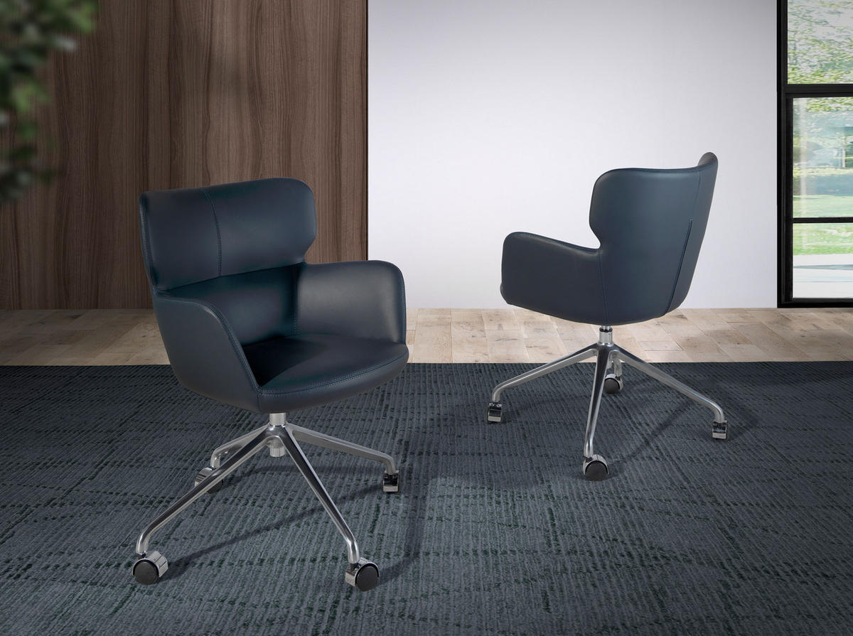 DREHSTUHL Grau Blau Schwarz 58/59/80 cm - Blau/Schwarz, Leder (58/80/59cm) - ANGEL CERDA