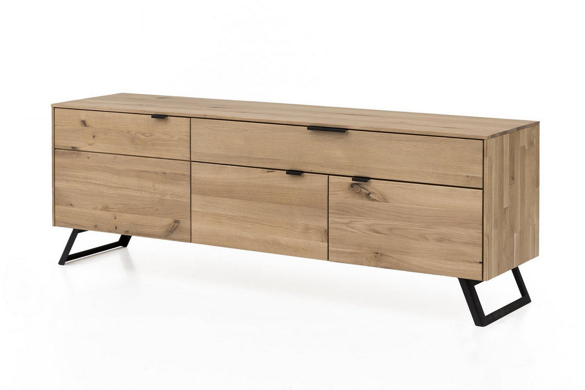 WOHNWAND Massivholz Idalia 280x203x45 Wohnzimmerschrank Wildeiche Bianco geölt - Naturfarben, Holz (280/203/45cm) - 58aufmkessel