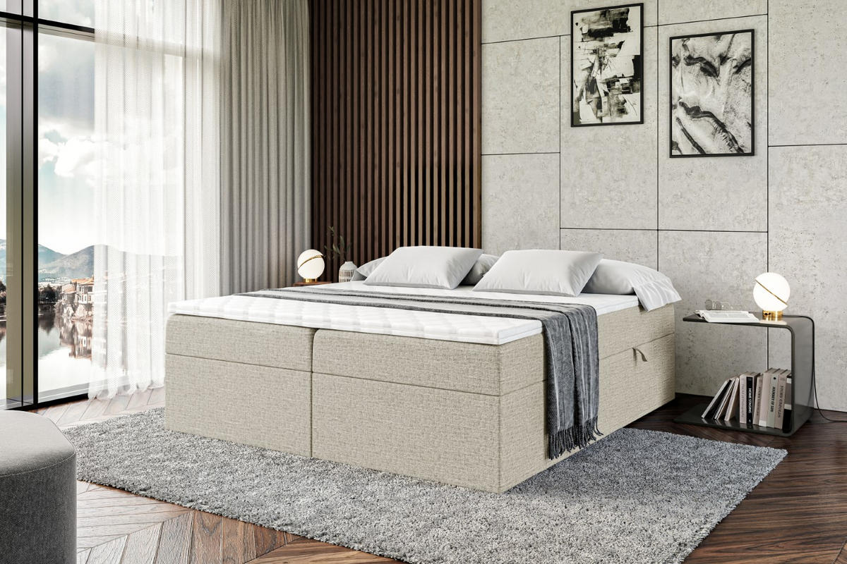 BOXBETT mit H4-Matratze und Lattenrost - MARCE BW - 140x200 Beige - Beige, Holzwerkstoff (140/200cm) - ALTDECOR