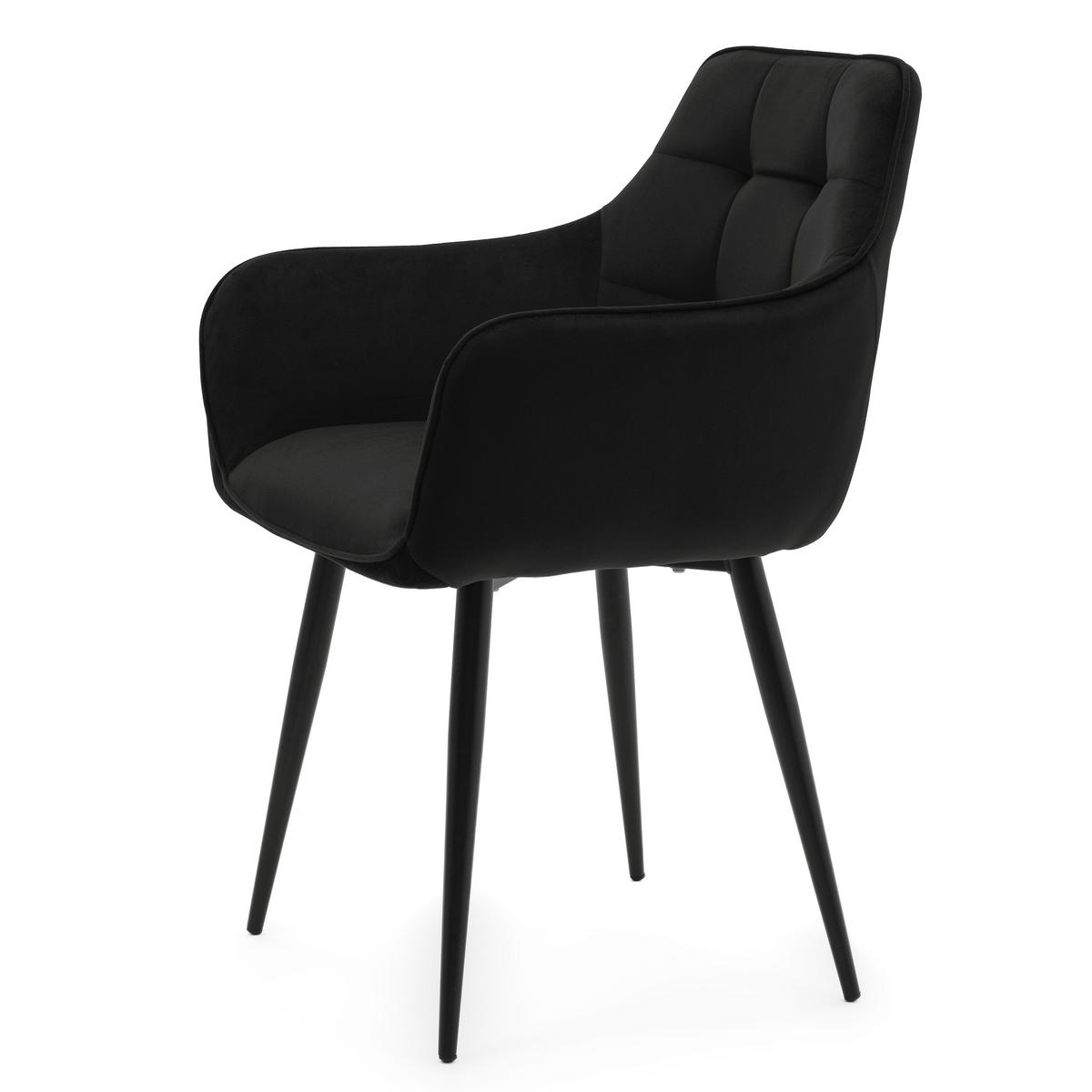 STUHL GALLO gespolstert mit Steppung - schwarz - Samt Velours - Schwarz, Textil/Metall (58/88/58cm) - NEW HOME