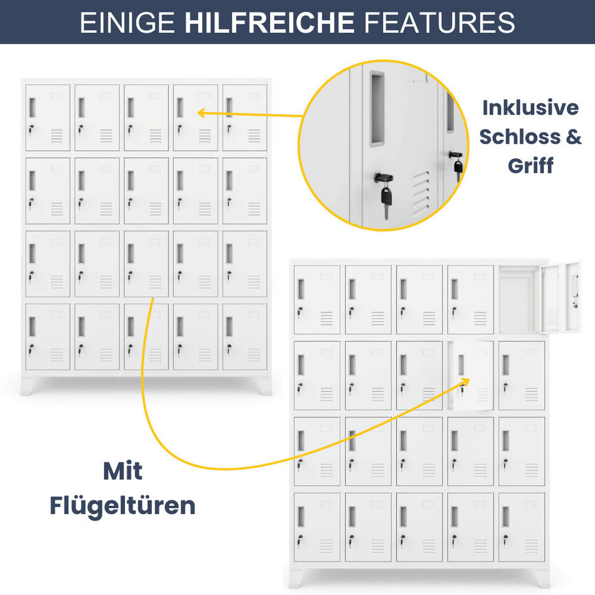 SCHLIESSFACHSCHRANK Spind TAMPA 20 Fächer172x136x45cm Weiß - Weiß, Metall (136/172/45cm) - DELUKE