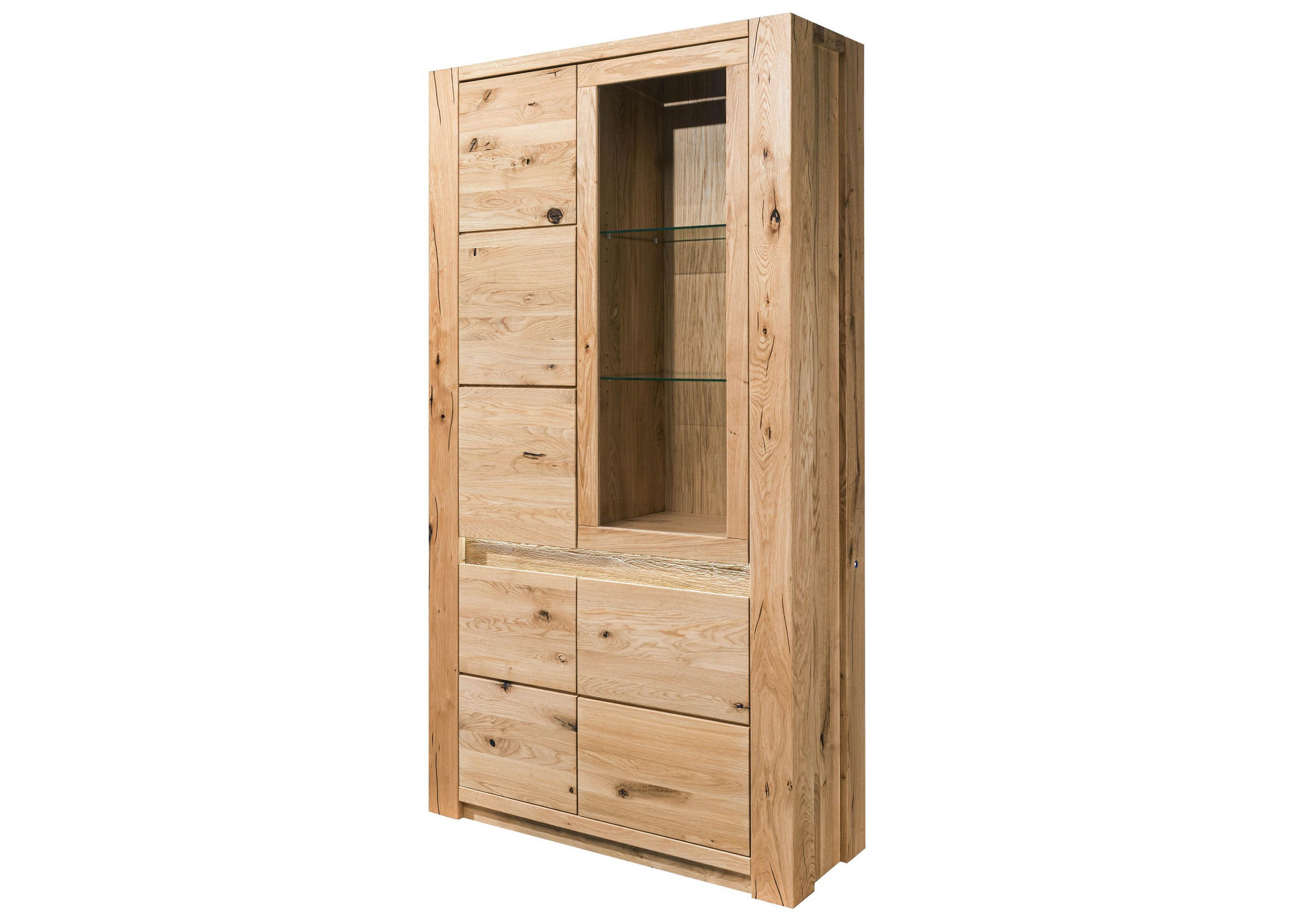 VITRINE Wildeiche 113x40x205 beige geölt KENT #202 - Beige, Holz (113/205/40cm) - Massivmoebel24