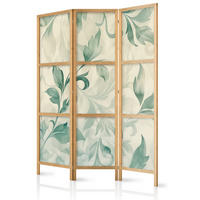 PARAVENT Japanischer 3-tlg 135x172 cm Pastellbl tter - Beige, Holz/Textil (135/172/3cm) - Muralo