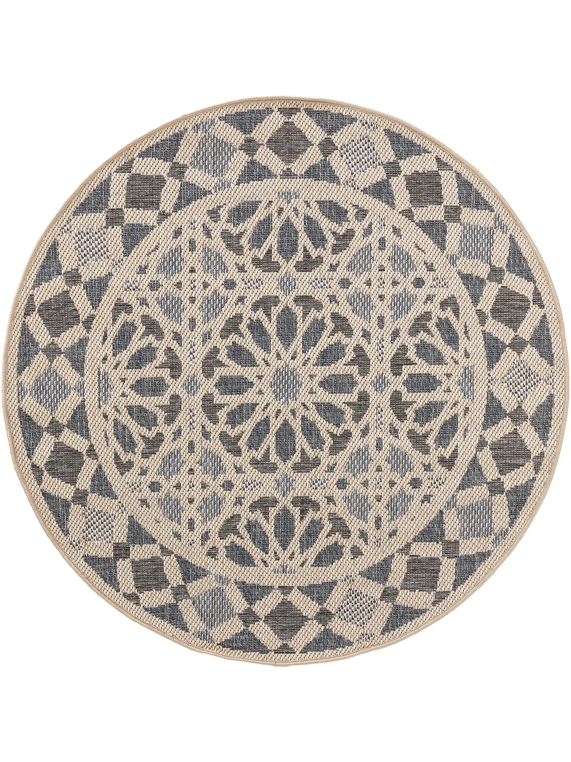 OUTDOORTEPPICH rund River Beige/Blau ø 130 cm rund - Beige, Textil (130/130cm) - benuta Nest