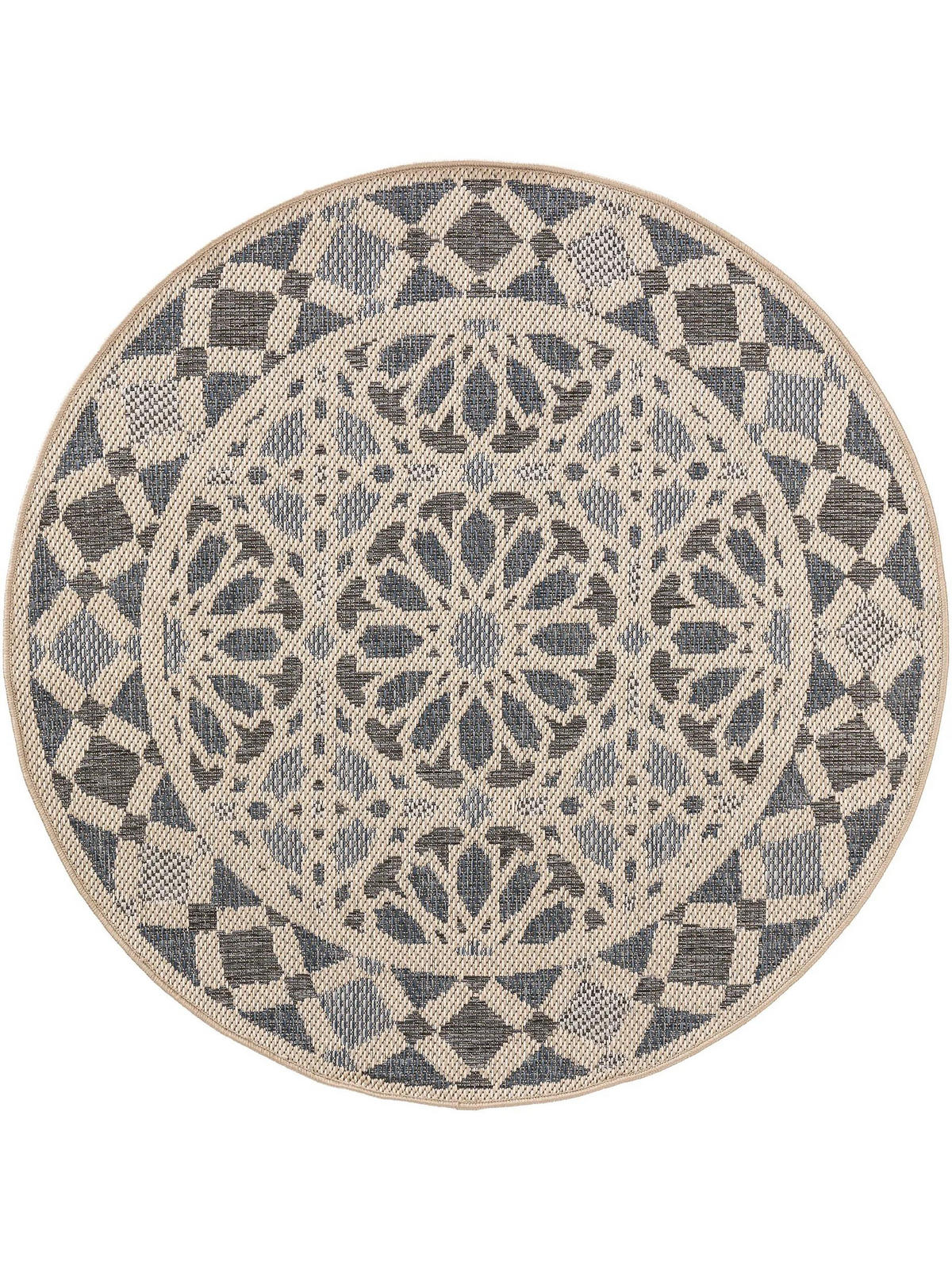 OUTDOORTEPPICH rund River Beige/Blau ø 130 cm rund - Beige, Textil (130/130cm) - benuta Nest