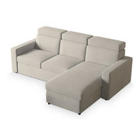 ECKSOFA PADWA Creme Kordstoff mit Schlaffunktion - Creme, Holz (227/168cm) - MASSENO