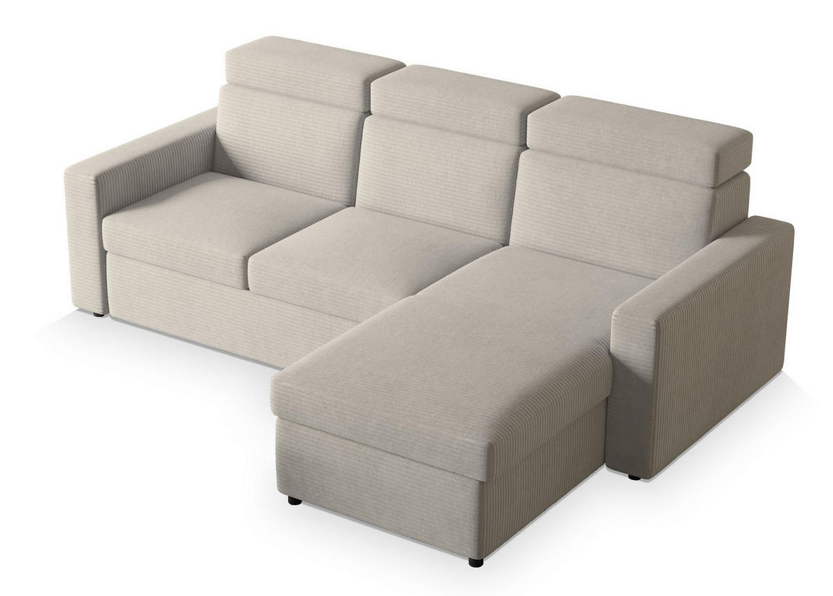 ECKSOFA PADWA Creme Kordstoff mit Schlaffunktion - Creme, Holz (227/168cm) - MASSENO